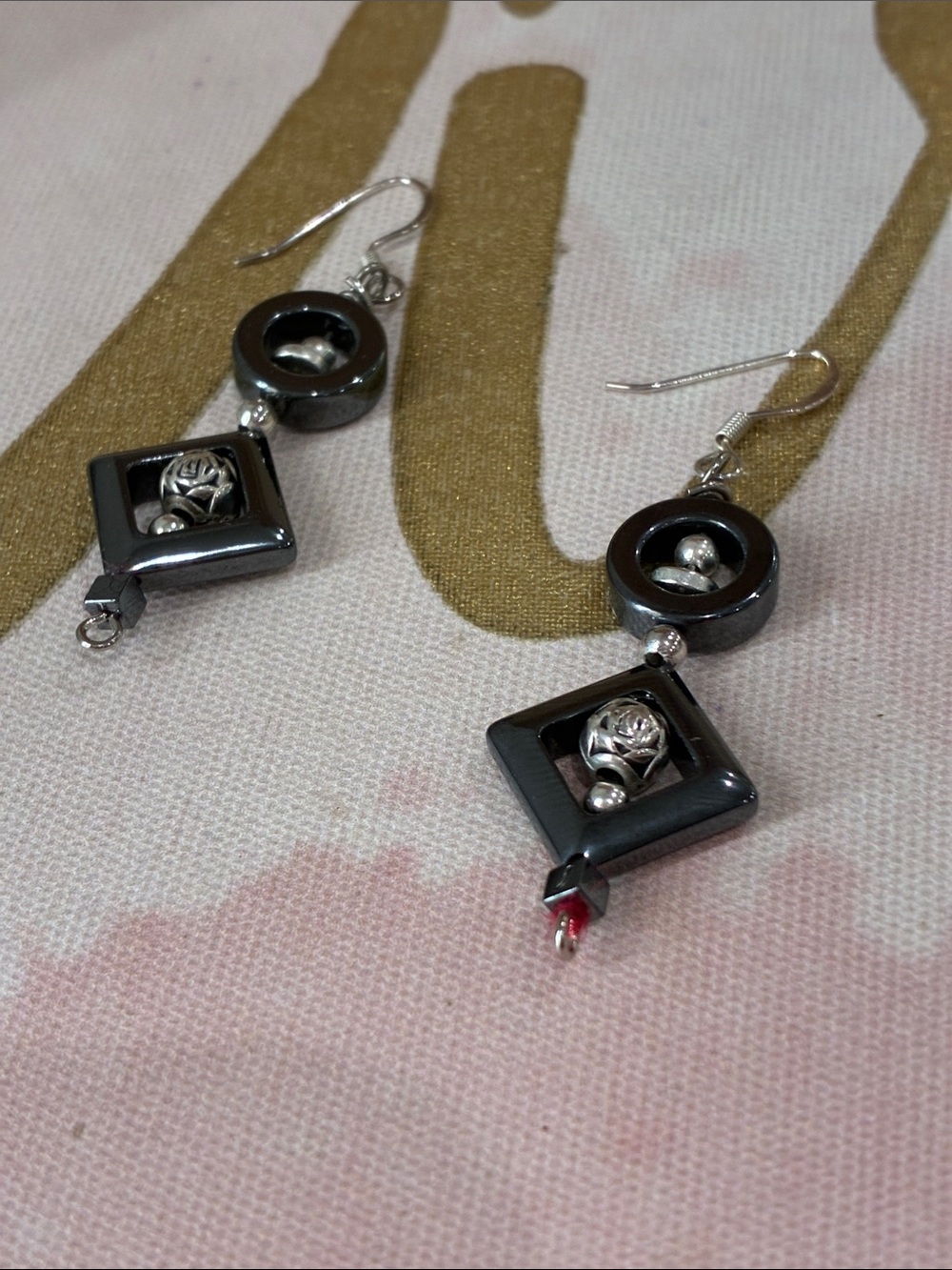 Hematite & Silver Rose Dangle Earrings - Women Jewelry